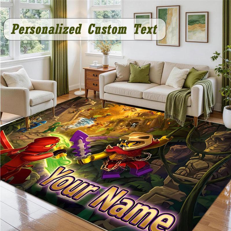 Crystal Velvet Square Rug Custom NameLEGO Ninjago Pattern Non Slip Home Floor Decor Rug