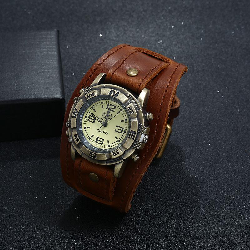 LP53 Newest Design Hot Selling Punk Style Fashion Bracelet Vintage Bracelet Watch for Men Brown Black Leather Straps Watchbands