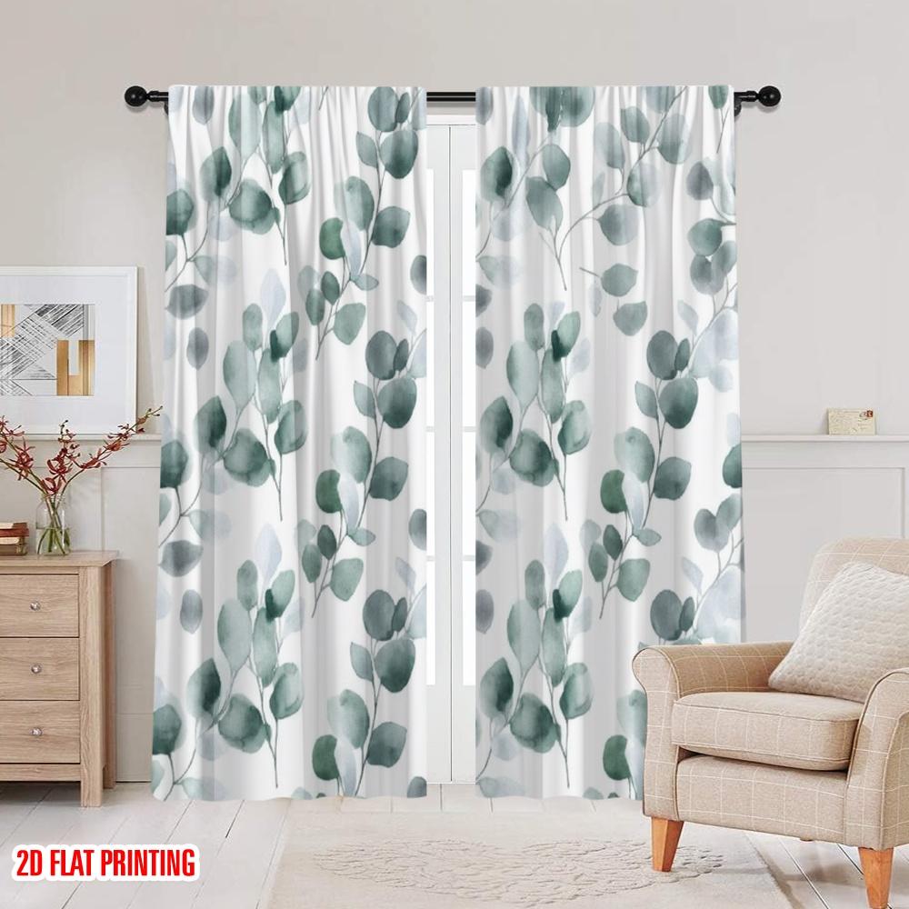 2 szt., druk płaski 2D Popularne panele zasłonowe Liściasta harmonia Wszechstronna tkanina (bez pręta) Prezenty do sypialni, salonu,