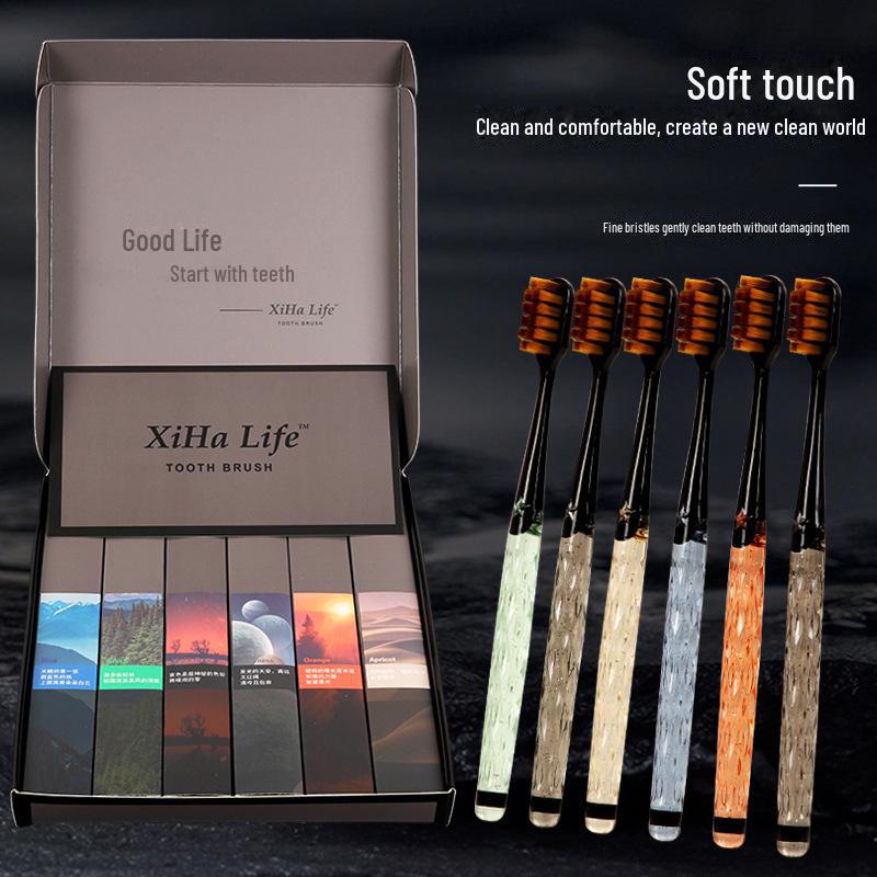 

[Набор из 6 шт.] Роскошные шелковые мягкие зубные щетки с кристальной ручкой, портативные и элегантные