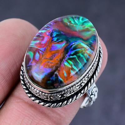 Natural Dicorich Glass Gemstone Handmade 925 Steling Silver Ring Size 8 F2y67