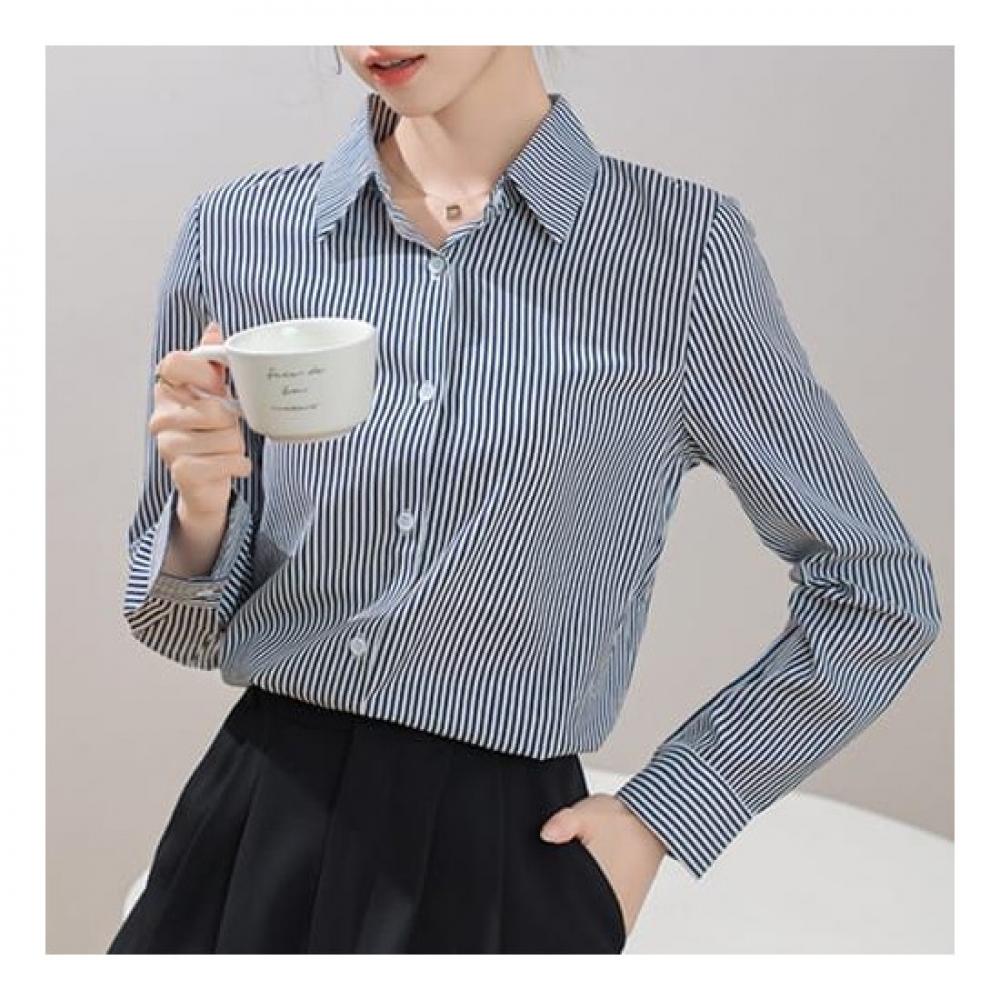 Navava Women Office Stripe Long Sleeve Shirt Nb2350