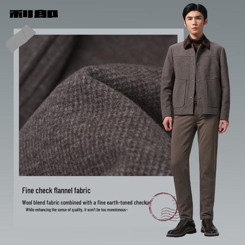 LILANZ Men's Wool Blend Short Winter Jacket with Contrast Lapel