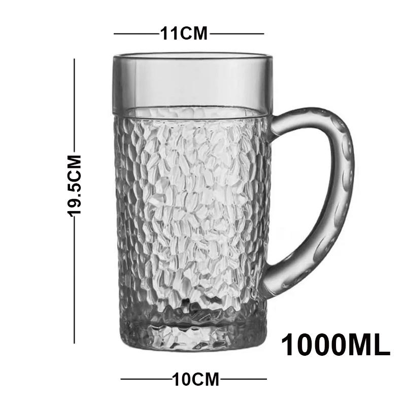 Neuer Eingang 1000ml Große Kapazität Mit Griff Großes Gemustertes Glas Bierkrug Dick Hitzebeständig Teetasse Großer Fassbierkrug
