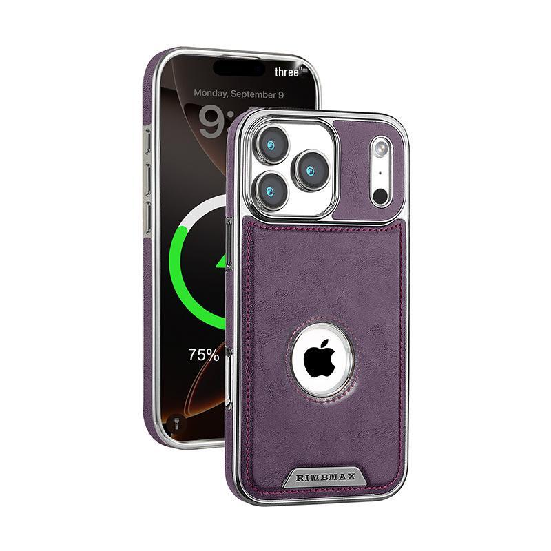 Apple 17 Pro Max Leather Magnetic Case 16 Business Logo Electroplated Anti-Fall