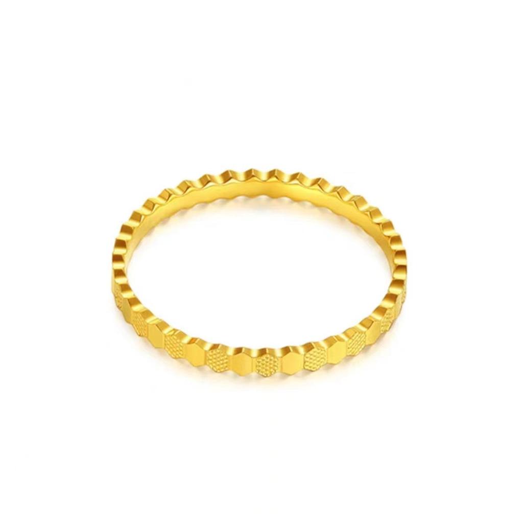 Women's Sand Gold Honeycomb Bracelet & Love Nest Ring, Copper-Plated 5G Imitation Gold Jewelry