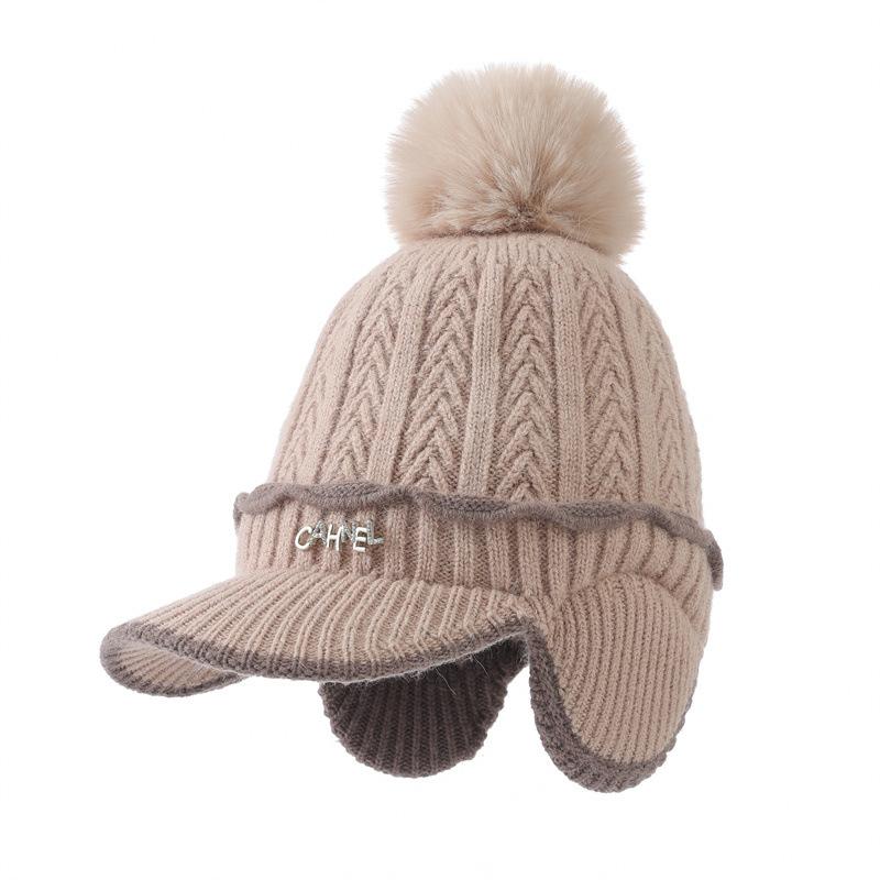 New Fleece Thickened Knitted Cap Women's Autumn and Winter Ear Bag Warm Wool Baseball Cap