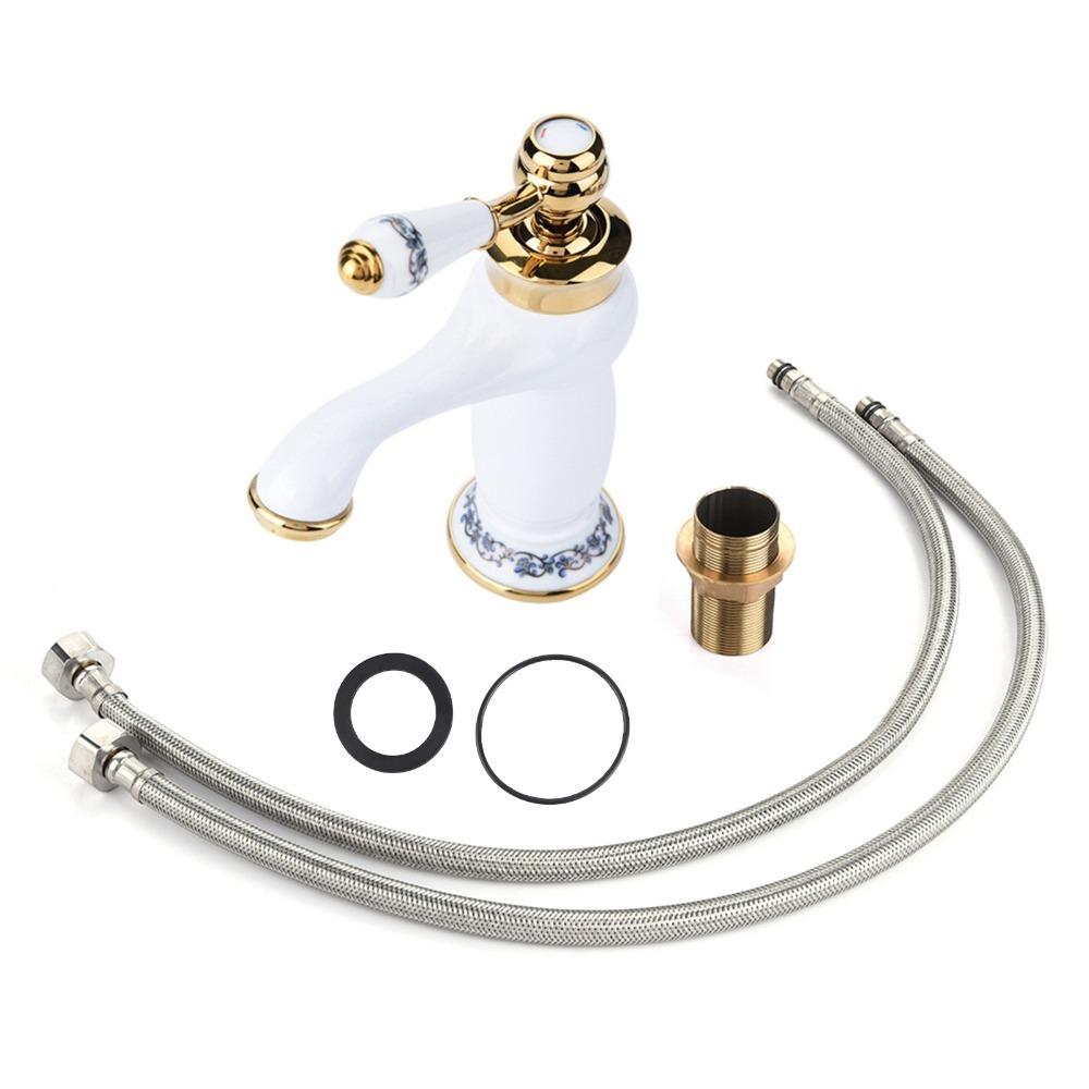 Easy Install Hot Cold Water Mixer Tap with Hose Brass Faucet Tap Deck Mounted Single Handle Water Tap Bathroom Sink