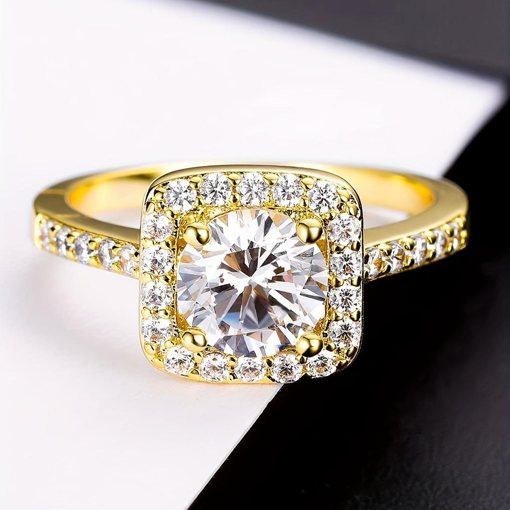 European and American classic zircon ring luxury four-clawed princess square bag flash zirconium hot-selling wedding ring jewelry