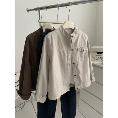 Retro Workwear Stehkragenjacke für Damen Locker Lässige Strickjacke Frühling Herbst Kurzmantel für kleine Personen