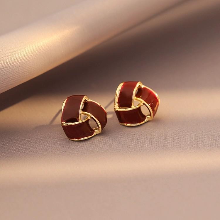 Simple And Exquisite Net Red Small Triangle Oil Drip Earrings Beautiful Wedding Gift Zircon Earrings Accessories Stud Earrings красный