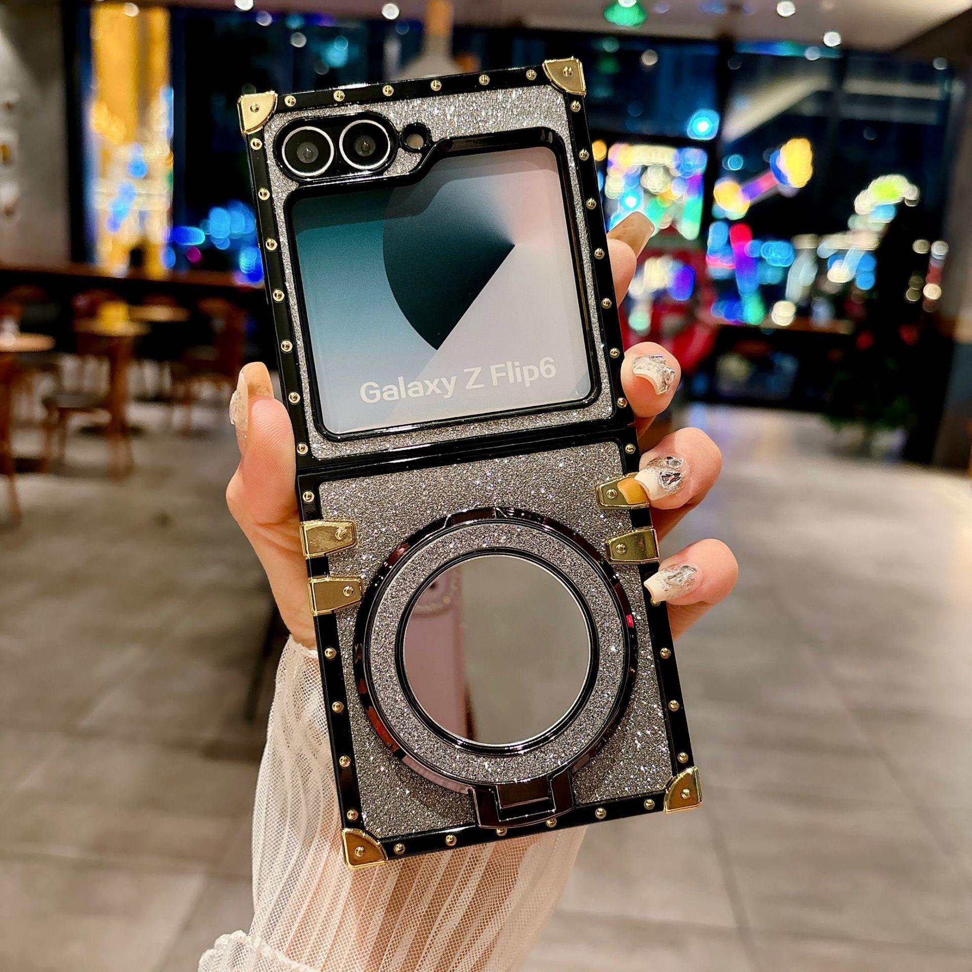 

Suitable for Samsung ZFLIP6 Gradient Flash Powder Magnetic Charging ZFLIP3 4 5 Mirror Bracket Folding Shell Samsung ZFLIP 6