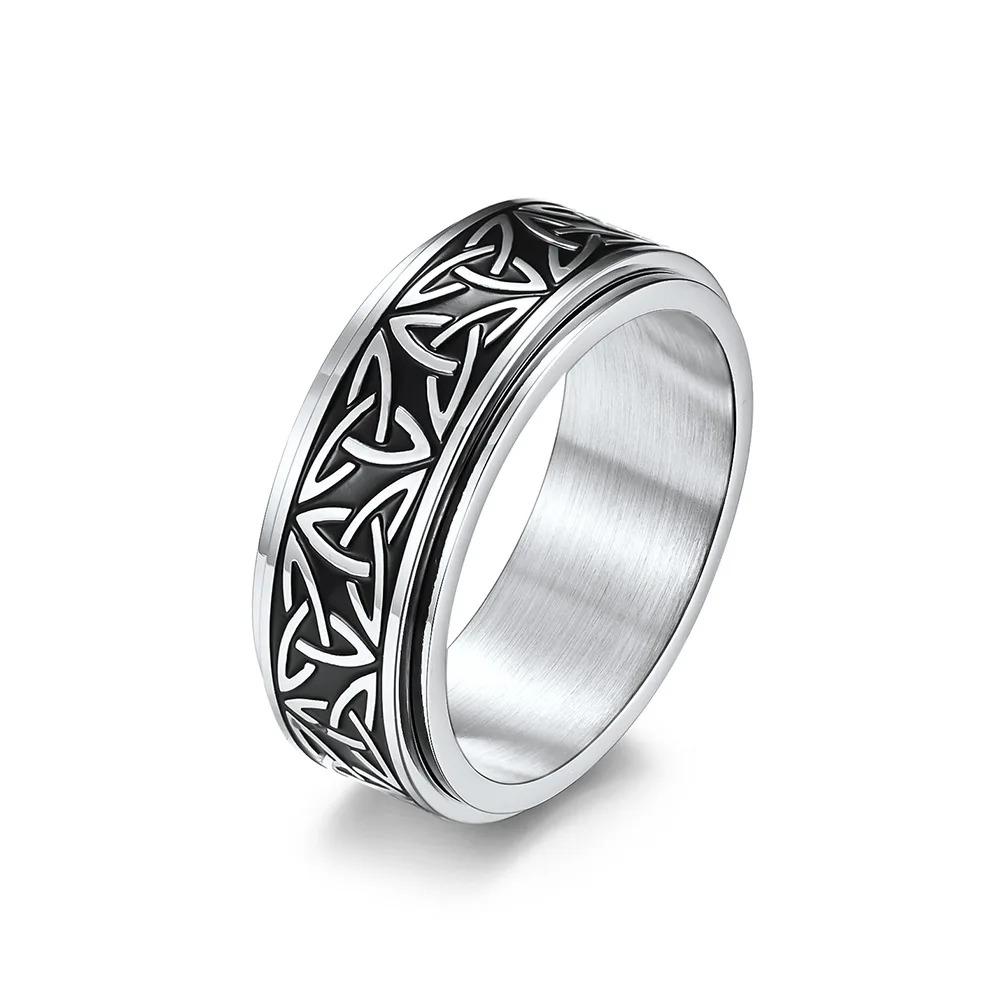 Vintage Viking Rune Rings For Men Women Retro Viking Stainless Steel Rotatable Fidget Anxiety Spinner Ring Retro Amulet