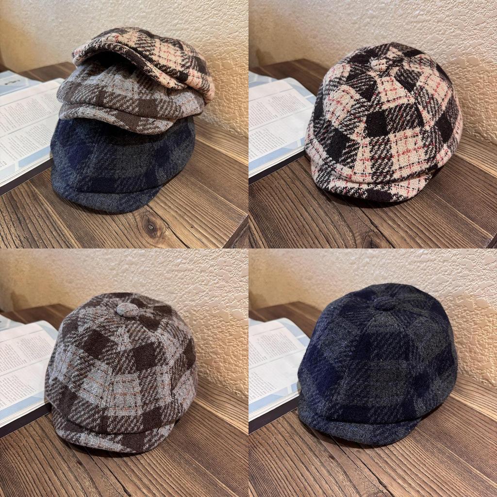 Classic Plaid Blend Womens Newsboy Cap With Warm Breathable Fabric For Fall Winter Style