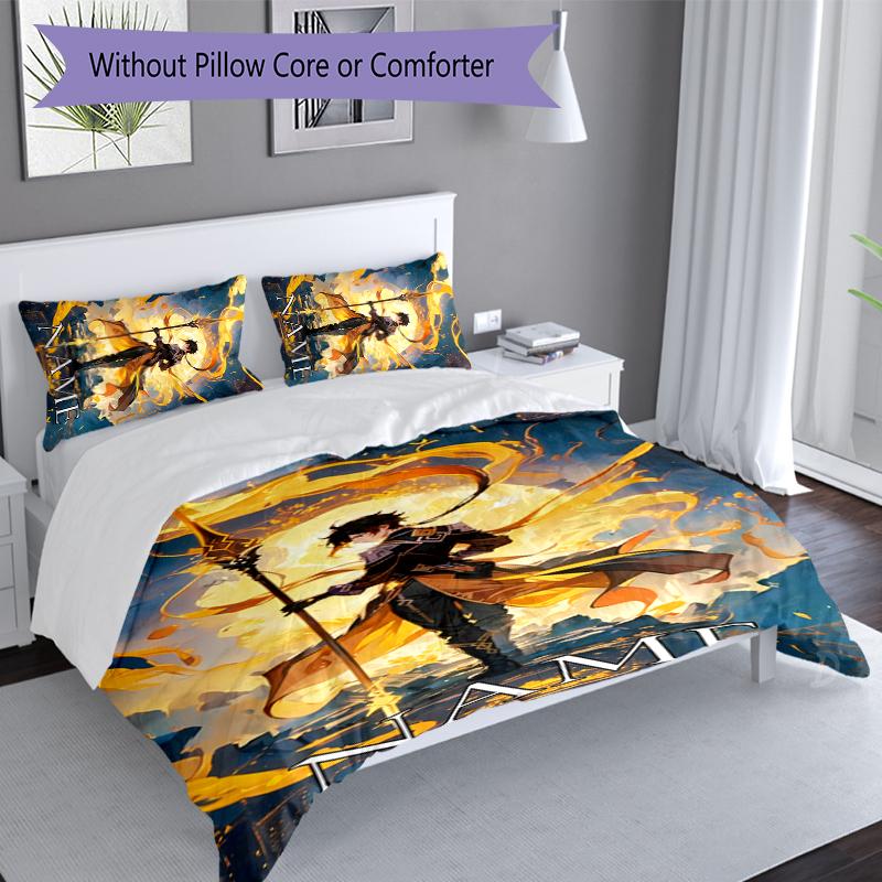 3pcs Custom Name Genshin Impact Characters Set,Includes 1 Duvet Cover and 2 Pillowcases,All-season Bedroom Decor