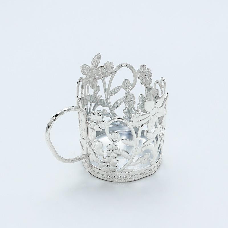 1pc Silver Color Wrought Iron Floral Design Cup Holder, Non-Food Contact Metal Stand for Disposable Cups, Elegant Tabletop Decor for Parties