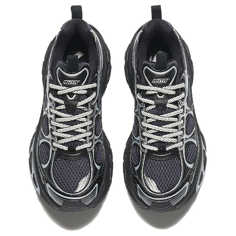Anta Slip Resistant Abrasion Resistant Low top Chunky Sneakers Women's Black Silver 122438897-4