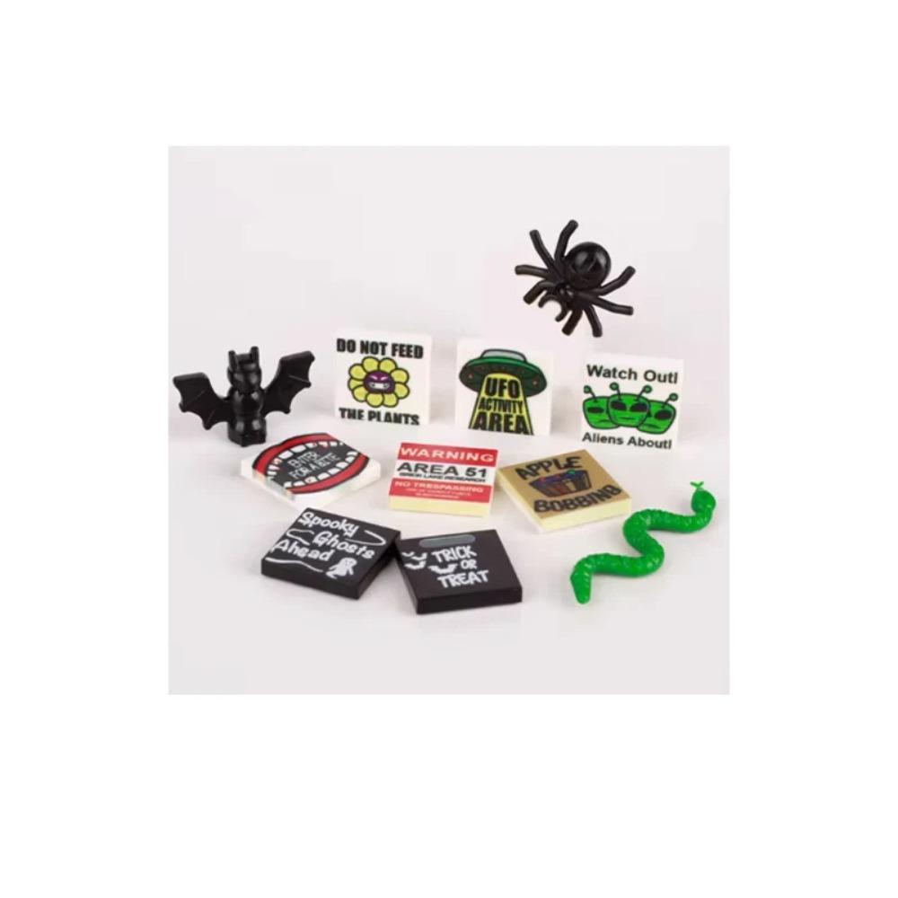 MOC Halloween Building Blocks Model Decorations Medieval Witches Vampires Thrones Kitchen Street Lamps Tombstones Toy Gift S025