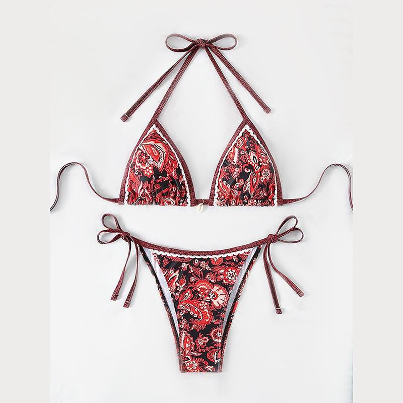 

Женский летний пляжный купальник-бикини треугольник с принтом и халтером S