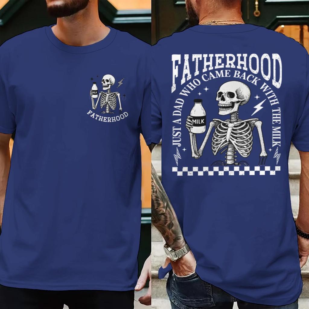 Retro Fatherhood Skeleton Unisexs TShirt Funny Dad Graphic T Shirts Fatherhood Design Casual Wear Fathers Day Vintage T Shirts