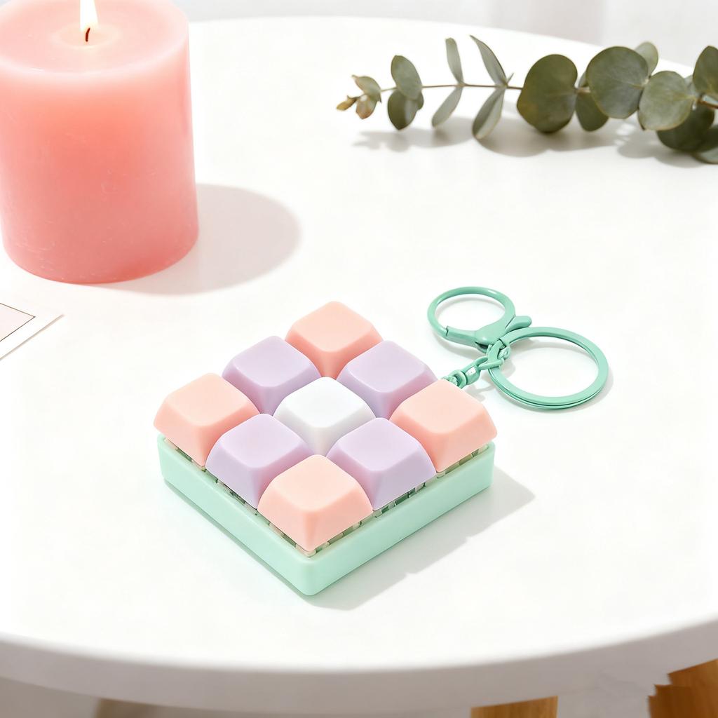 Cute 9 Keys Keyboard Keychain Stress-Relief Toys Clicking Keyboard Toy DIY Button Keycap Keyring Birthday Gifts for Friends Kids