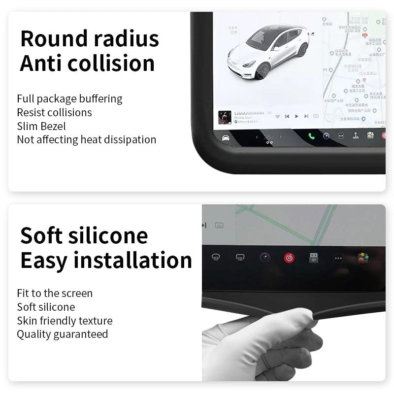 For Tesla Model Y Juniper 2025 Center Console GPS Screen Frame Protector Cover New Model 3 Highland 2024 Plaid Decor Accessories