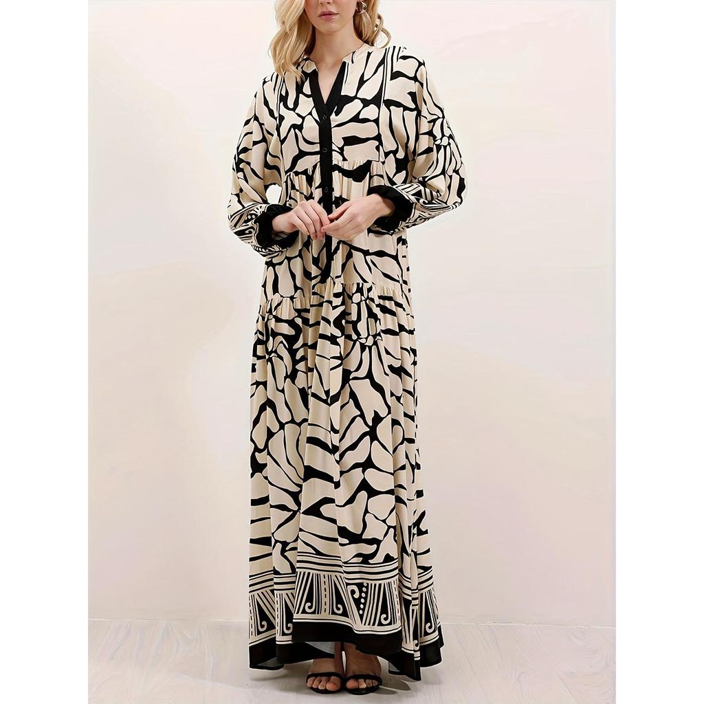 Morgenländisches Schwarzes Elegantes Edles Gewand - Weiches, Bequemes, Langes Druckkleid