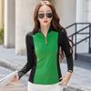 2024 Women's Long Sleeve Stand Collar Half Zip Color Block T-shirt