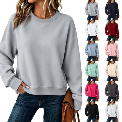 Damen Lässiger Farbkragen Langarm Lockerer Pullover Sweatshirt Top