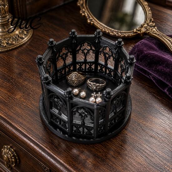 Dark Gothic Aesthetic Decor Style Hollow Storage Box, Decorative PLA Trinket Organizer with Architectural Academia Window Pattern, Display Case