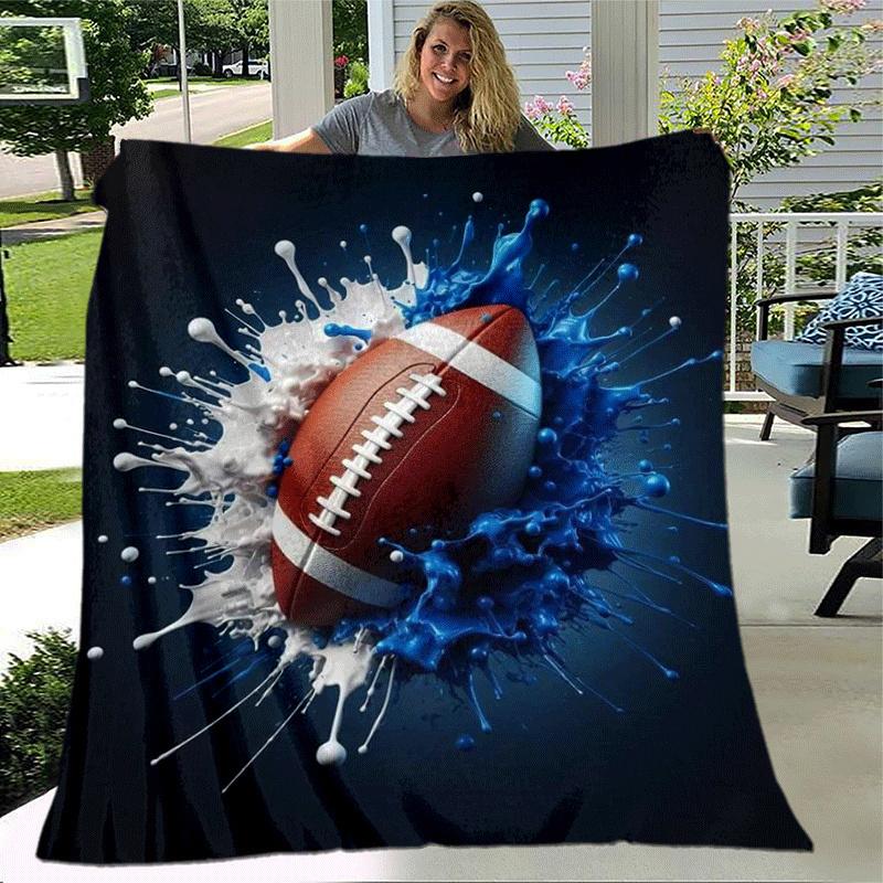 1pc Football Printing Lightweight Flannel Blanket, Comfortable and Warm Blanket, for Camping Sofa Bed and Couch Office, in All Seasons