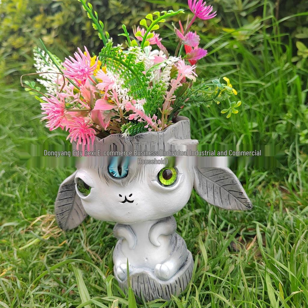 Bedårande sittande stor mage blomkruka skulptur för trädgård eller gräsmatta