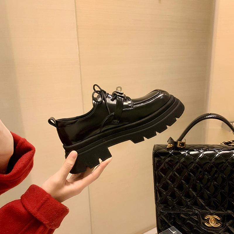 Whole Cowhide~ Grape Mother British Style Lace-up Single Shoes Thick Heel Platform Muffin Loafer Small Leather Shoes Breathable