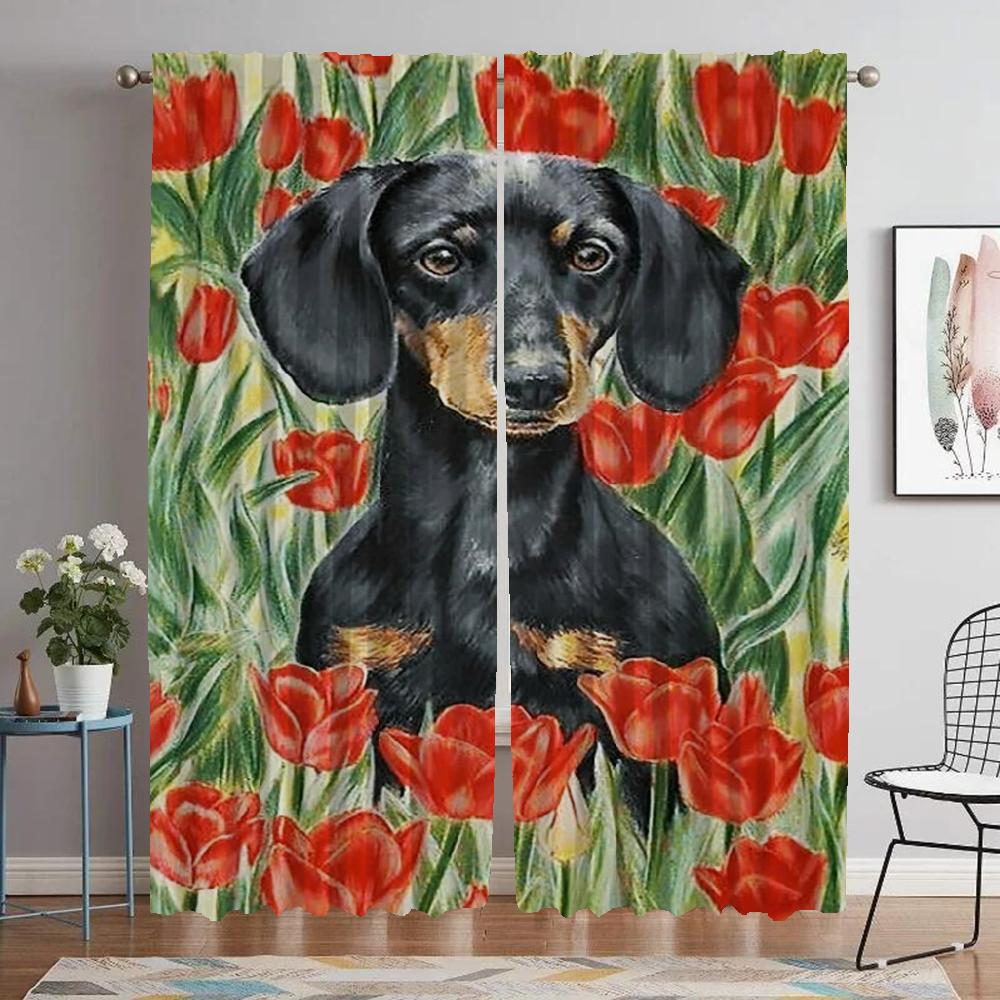 Dachshund Home Interior Curtains 2 Pieces Modern Living Room Curtains for Camera Tulle for Bedroom Blackout Curtain Shades Child