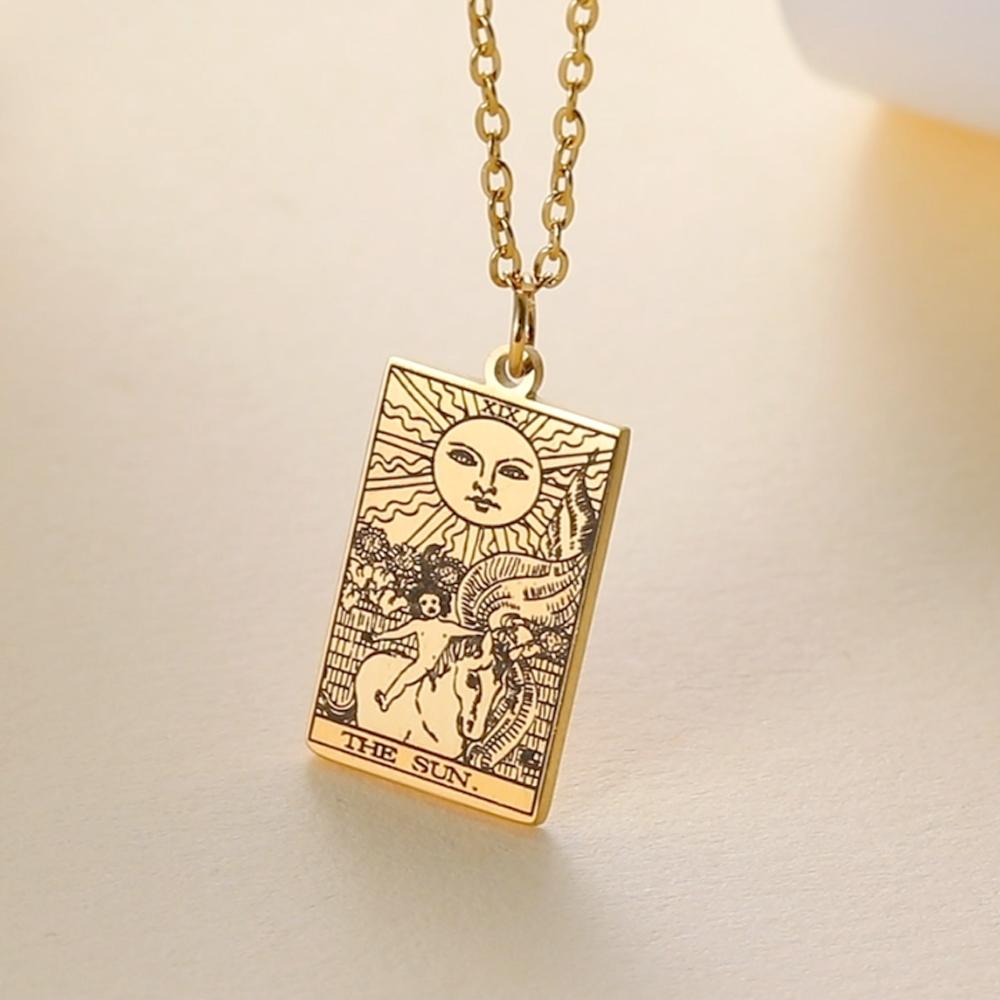 LIKGREAT Tarot Card Necklace Major Arcana Tarots Stainless Steel Necklaces Divination Jewelry Birthday Gift for Women Men