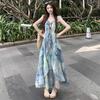Seaside Vacation Style Printed Small Flying Sleeves Suspender Dress Women's 2026 Summer New Waist Irregular Fairy Dress