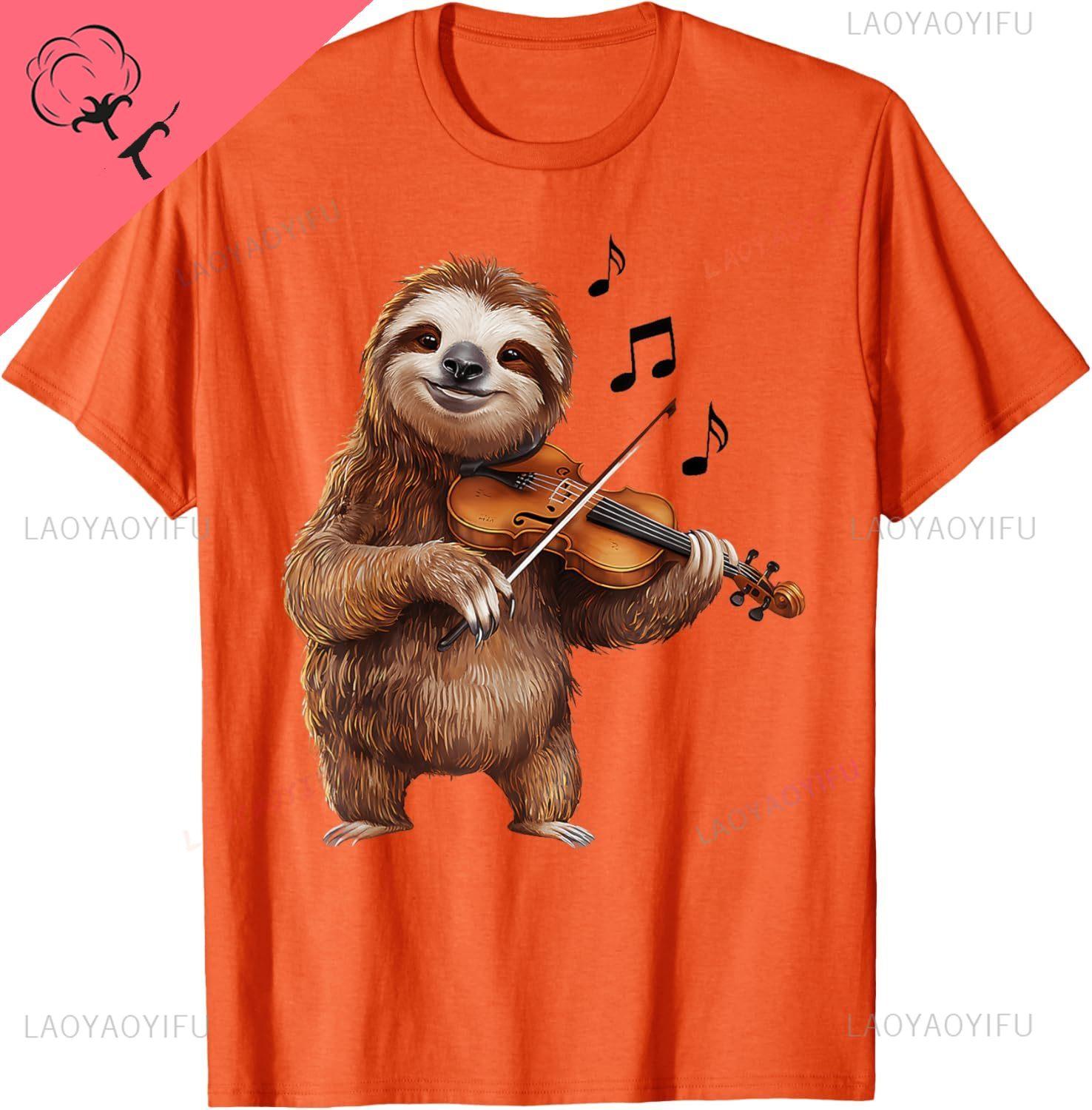 Funny Musician Violinist Cute Sloth Playing Violin TShirt Kawayi Streetwear Individuality Unisexs Clothing Camisas Streetwear S