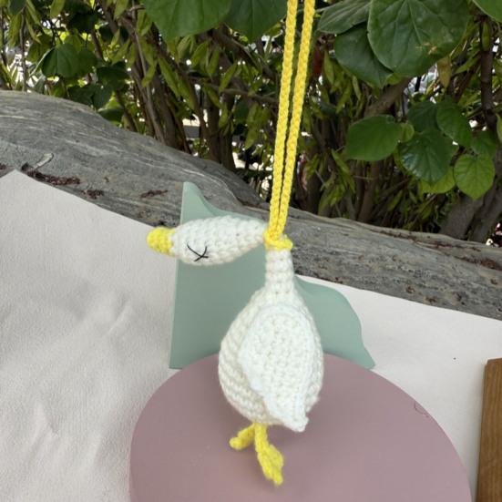 Crochet Goose Hanging Decoration Handmade Knitting White Goose Handbag Backpack Keychain Car Rearview Mirror Hanging Ornament