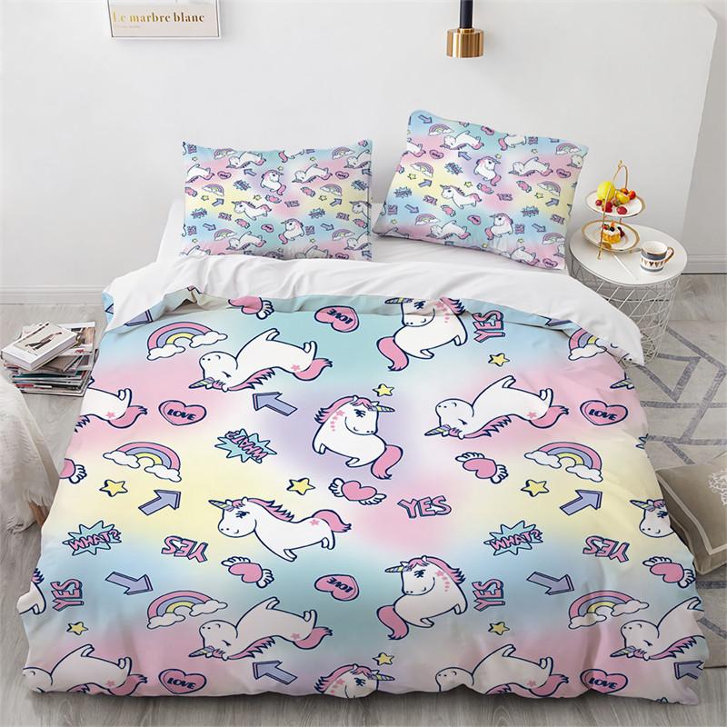 Cartoon Einhorn Fliegendes Pferd Bettwäscheset Jungen Mädchen Einzelbett Queen Size Bettbezug Kissenbezug Bett Kinder Erwachsene Heimtextil