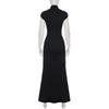 European & American Sexy Hollow Stand Collar High Slit Short Sleeve Long Dress