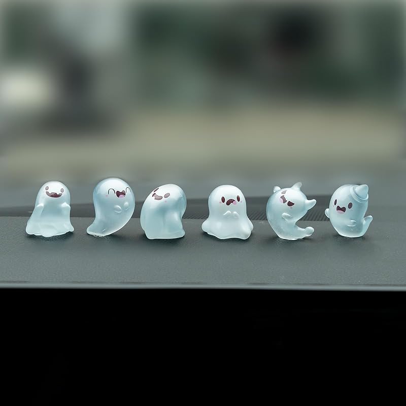 Luminous Ghost Car Dashboard Decor, 6PCS Fun Ghost Car Dash Decorations, Rear View Mirror Ornament, Interior Accessories for Home Office