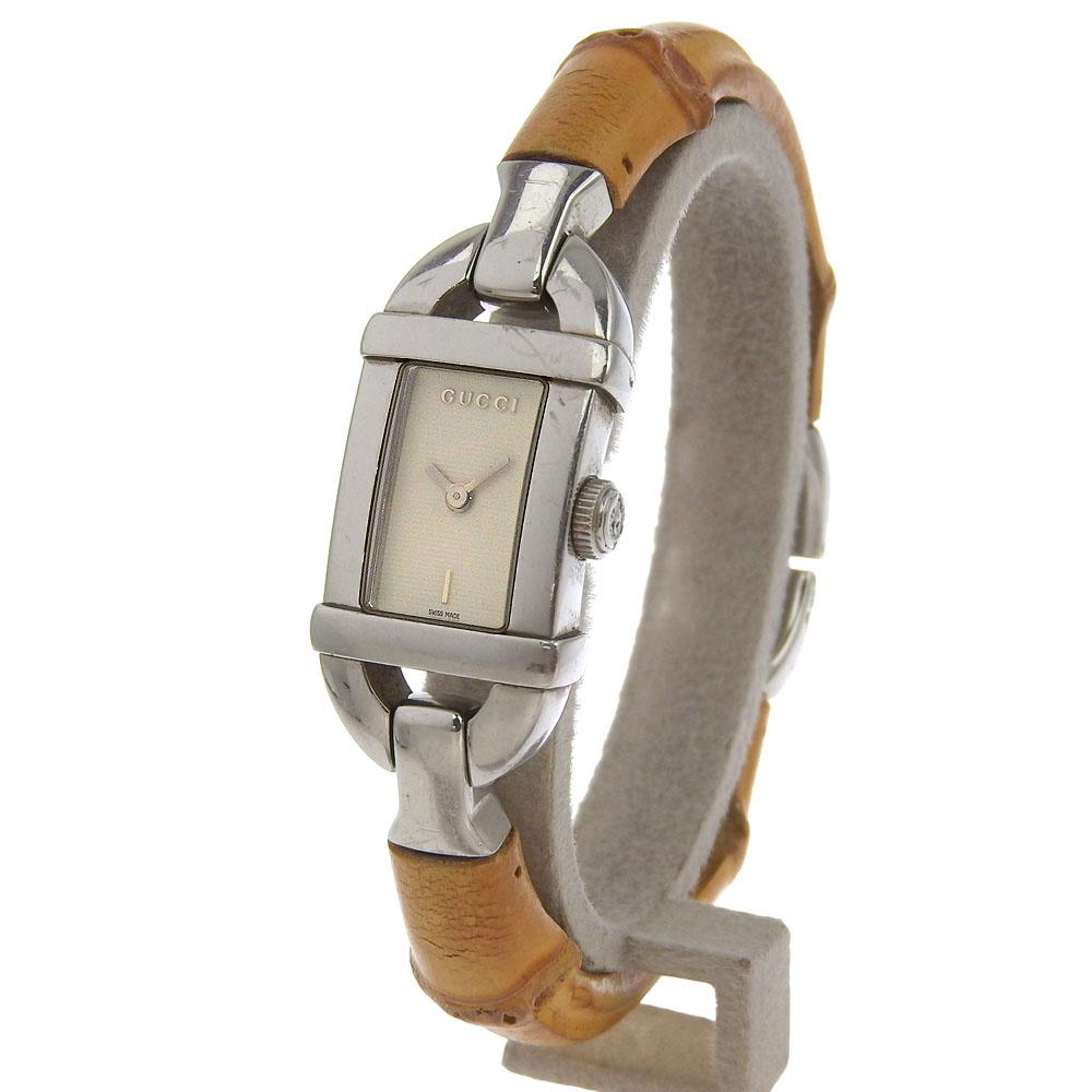 GUCCI Watches 6800L whiteDial Stainless Steel/Bamboo Quartz Analog display Women Used