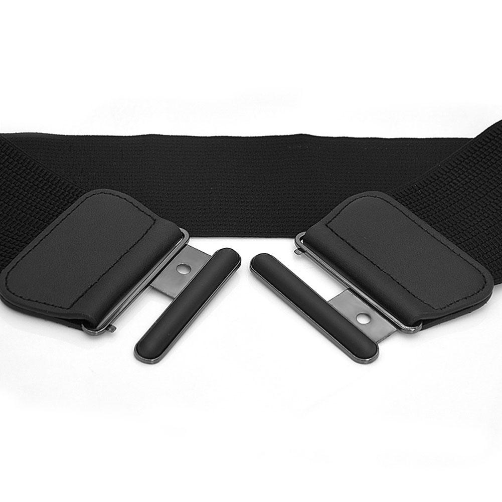 Lady Simple Elastic Wide Waistband PU Leather Interlock Buckle Belt Solid Color Cummerband