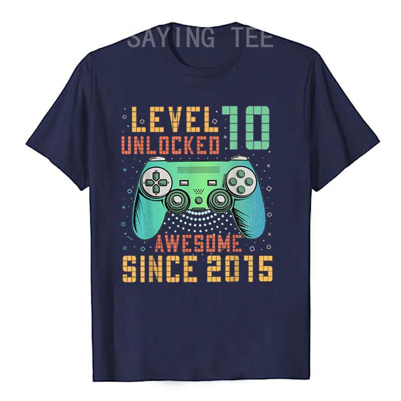 

Level 10 Unlocked Video Game Player Birthday Boy Awesome Since 2015 T-Shirt Gift Sons Nephew B-day Present 10 Year Old Gamer Tee 4XL