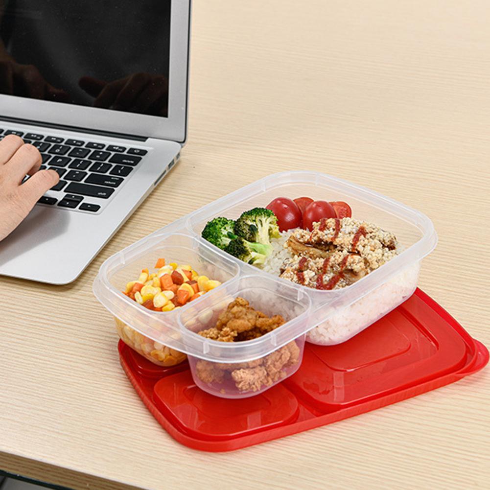 3 Compartments Rice/Noodles Container Versatile PP Food Storage Container Leakproof Microwaveable for Working Traveling Camping
