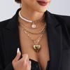 Jewelry, Beaded Necklace, Multi-Layer Imitation Pearl Necklace, Exaggerated Love Retro Necklace