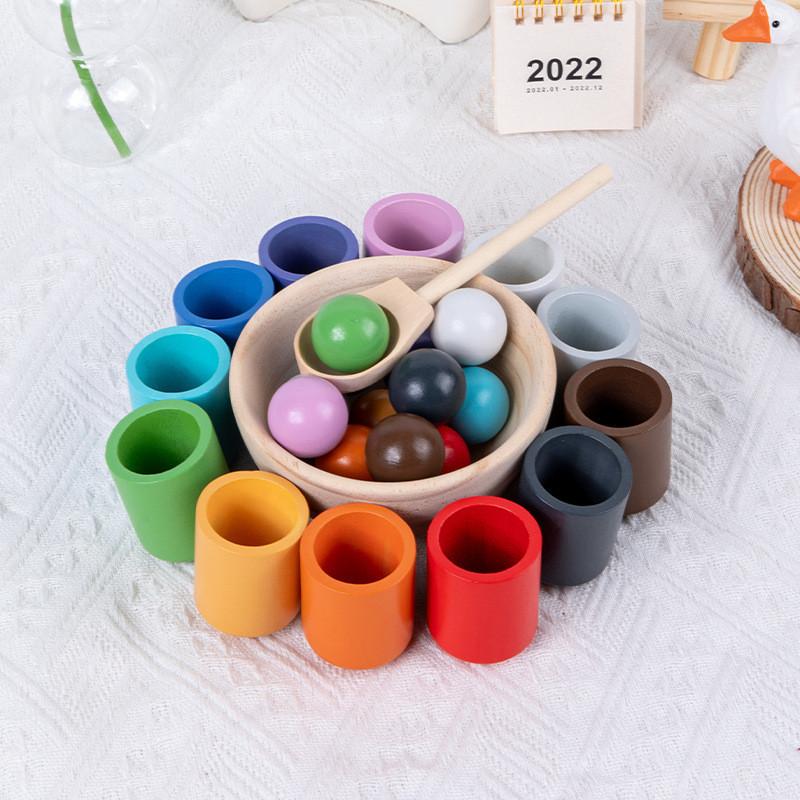 Ball Educational Wooden Cup Set For Childrens Color Recognition Cognitive Skills