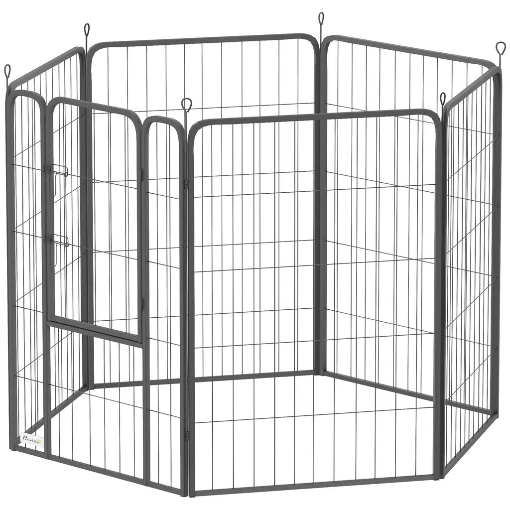 Six-Panel Dog Playpen with Door, for Large Dogs, Indoors, Outdoors, 100cm Tall, Black