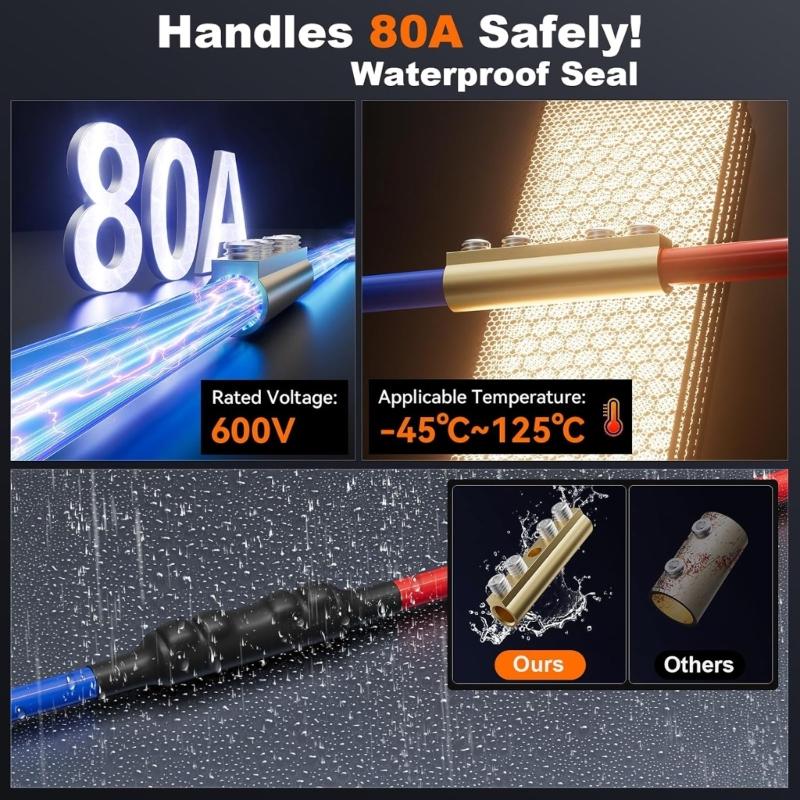 80A Brasses Wire Terminal Connectors for 10 6 AWG Cables Perfect for Automotive Marine Solar Industrial DIY Applications
