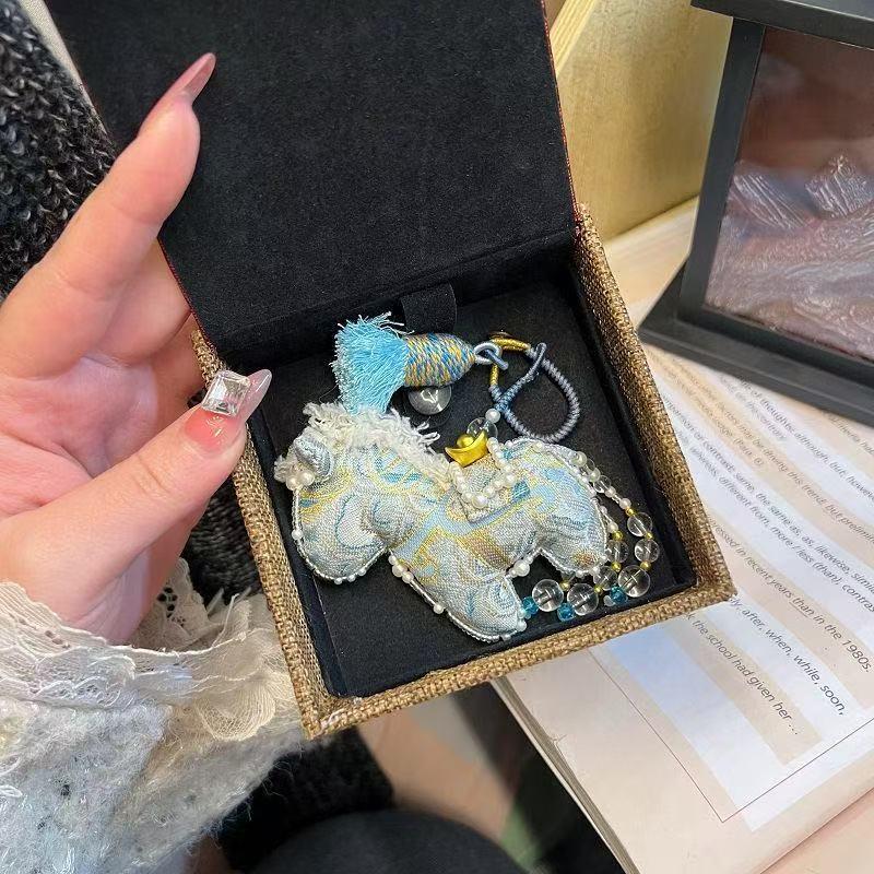 Handmade Year of the Horse Brocade Embroidery Ornament DIY Kit - Perfect Gift for Her Blue Song Brocade Little Horse Pack [No Fragrance]